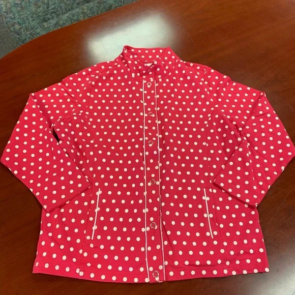 Quacker Factory Pink Polka Dot Snap Up Jacket sz XL EUC - Picture 1 of 5